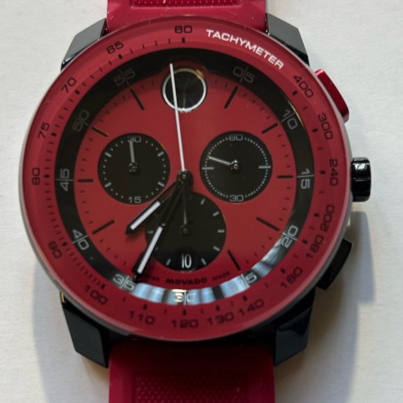 Movado Bold TR90 Watch With 43.5mm Black & Red Chronograph Face & Red Band - Picture 2 of 9